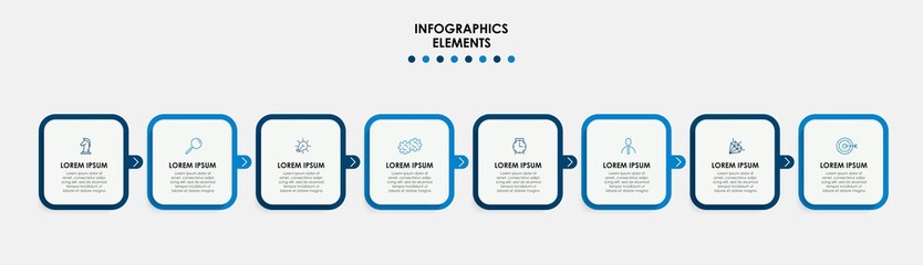 Vector Infographic design illustration business template with icons and 8 options or steps. Can be used for process diagram, presentations, workflow layout, banner, flow chart, info graph