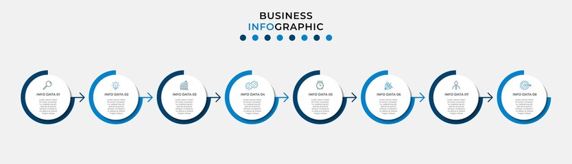 Vector Infographic design illustration business template with icons and 8 options or steps. Can be used for process diagram, presentations, workflow layout, banner, flow chart, info graph