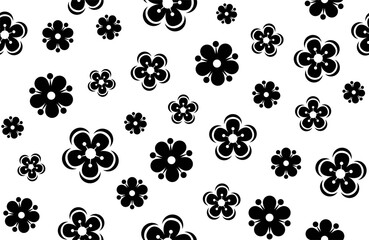 Fototapeta na wymiar Floral background. Simple seamless pattern. Background template for holiday decoration, congratulations, invitation. Design for packaging, textiles, wrapping paper. Black silhouette. Isolated. Vector