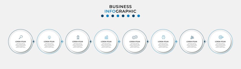 Vector Infographic design illustration business template with icons and 8 options or steps. Can be used for process diagram, presentations, workflow layout, banner, flow chart, info graph