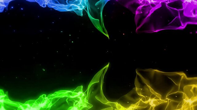 虹色の幻想的にキラキラしている波のような炎のようなオーラ　ループ