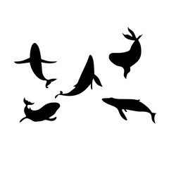 vector illustration of a collection of shark silhouettes