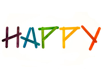 Happy Text Colorful Wooden Blocks Isolated White Background Empty Space