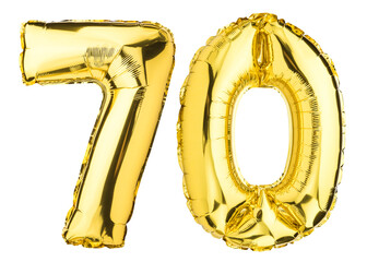 Number Seventy 70 balloons. Helium balloon. 70% off. Golden Yellow foil color. Birthday Party,...