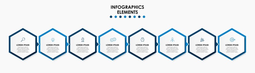 Vector Infographic design illustration business template with icons and 8 options or steps. Can be used for process diagram, presentations, workflow layout, banner, flow chart, info graph