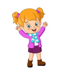 Cartoon little girl wearing warm clothes