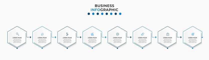 Vector Infographic design illustration business template with icons and 8 options or steps. Can be used for process diagram, presentations, workflow layout, banner, flow chart, info graph