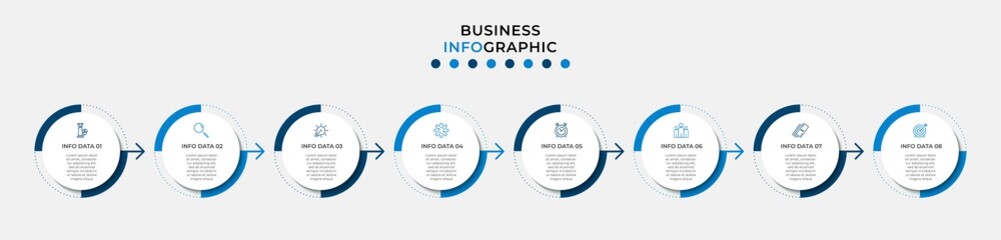 Vector Infographic design illustration business template with icons and 8 options or steps. Can be used for process diagram, presentations, workflow layout, banner, flow chart, info graph