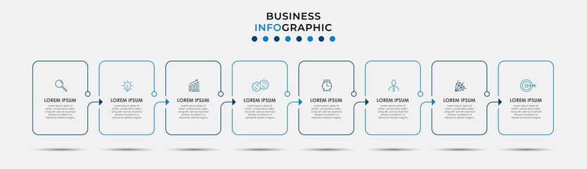 Vector Infographic design illustration business template with icons and 8 options or steps. Can be used for process diagram, presentations, workflow layout, banner, flow chart, info graph