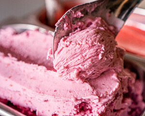 Tasty blackberry ice cream on a base.