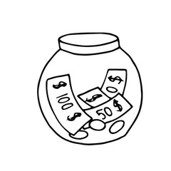 Hand draw illustration money bag. Doodle clipart money.Outline dollar.Financial 