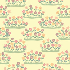Cream and Multicolor Wildflower Nature Theme Seamless Repeat Vector Pattern. Beautiful hand drawn vector design, perfect for fabric, wrapping paper, wallpaper, home decor, quilting, gifts and apparel.