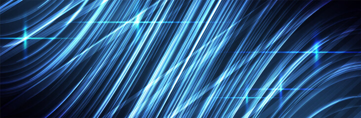 Blue abstract line pattern. Random stripes. Futuristic background. Information or data transfer concept. Technology vector illustration. Thin lines