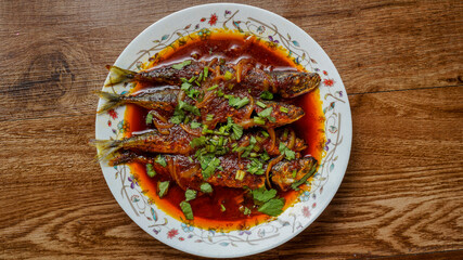 Fried Mackerel in sambal.