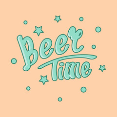 Handwritten vector lettering of Beer Time in green color on beige background 