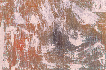 abstract colorful creative background - rough linen canvas unevenly covered with multi-colored primers, reflections of light. Toning, blur. Temporary object.