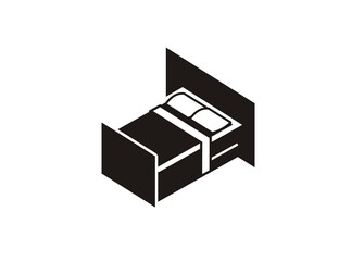 Bedroom simple illustration in black and white.