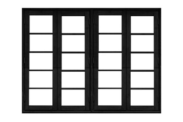 Vintage black painted wooden window frame isolsted on a white background