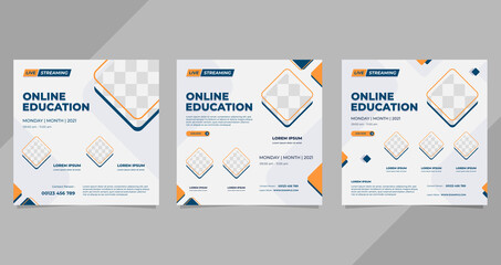 Set of minimal social media post templates for Online Education with geometric background and lots of square frames