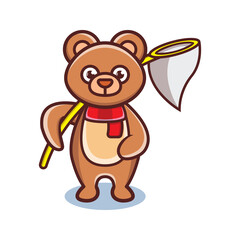 cartoon animal cute bear holding a fishing rod