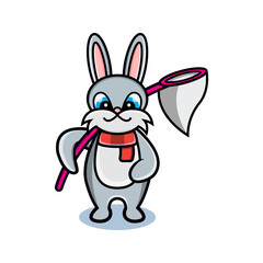 cartoon animal cute rabbit holding a fishing rod