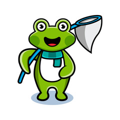 cartoon animal cute frog holding a fishing rod