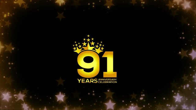 To celebrate anniversary greeting, invitation  Friendly party,  91  Years Anniversary Gold Color Logo Videos