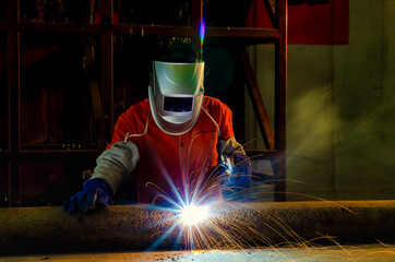 Close up Welders working at the factory made metal