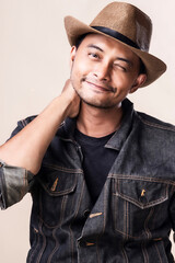 Fototapeta premium attractive man with a happy smile and denim shirts