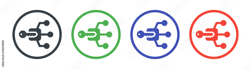 Poster key access to padlock for digital system icon. security and protection concept