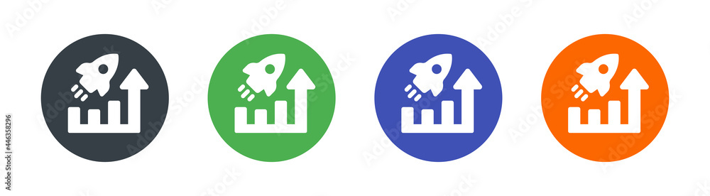 Aufkleber Business optimization icon. Business performance marketing graphic on round button set.
