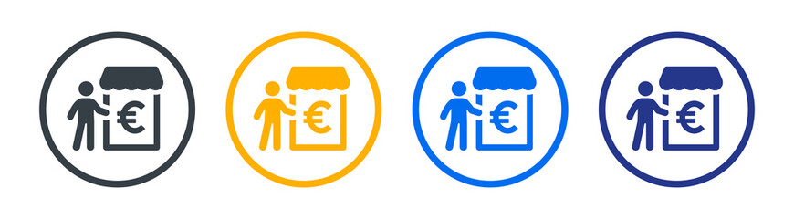 Euro bank, market, shop vector icon. Commerce concept.
