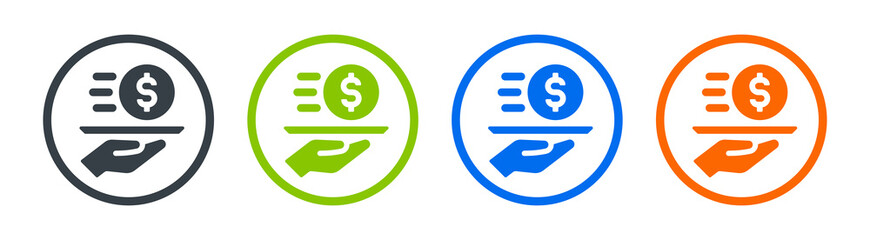 Service vector icon. Hand holding tray with dollar currency symbol