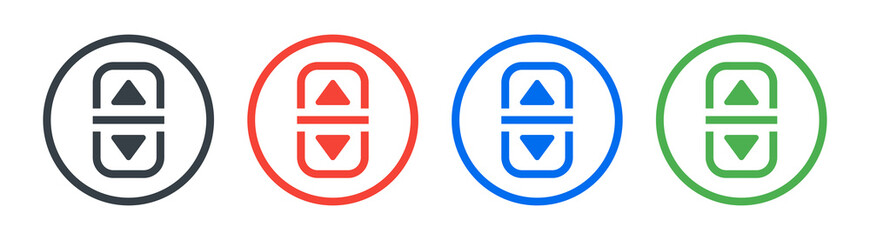 Up and down elevator button icon set. 