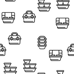 Lunchbox Dishware Vector Seamless Pattern Thin Line Illustration