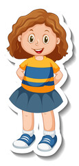 Sticker template with a girl in standing pose isolated