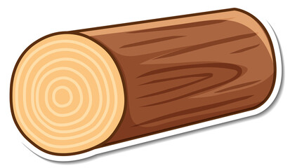 Sticker wooden log on white background