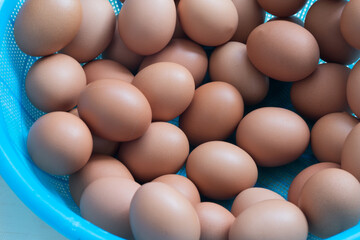 Raw eggs in the basket, fresh eggs
