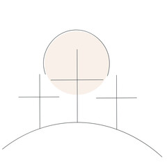 Golgotha hill with cross of Jesus Christ line drawing vector illustration