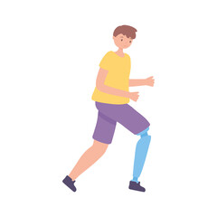 boy walking with prosthesis