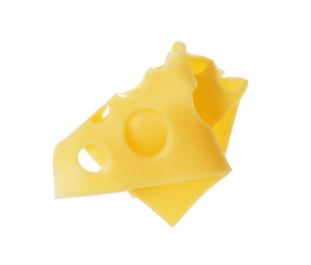 Slice of delicious cheese isolated on white