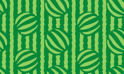 Green striped seamless pattern with watermelon