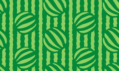 Papier peint Vert Modèle sans couture rayé vert avec pastèque