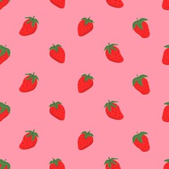 Cute cartoon strawberry. Seamless pattern for design of fabric, clothing, wallpaper, paper. Seamless isolated background.