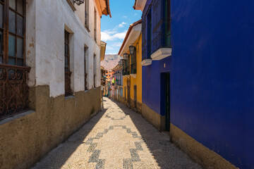 Fototapeta na wymiar Colonial style architecture in Jaen Street, La Paz, Bolivia.