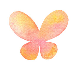 Abstract pink and orange watercolor butterfly on white background. Decorative insects illustration. watercolor stains