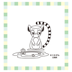 かわいい動物シリーズ　線画　キツネザル