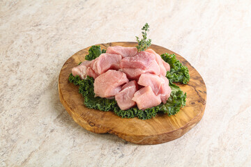 Raw pork meat cubes for coocking