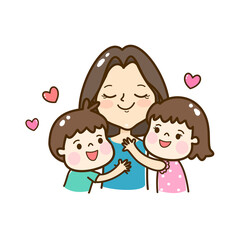 Cartoon mom and kids vector