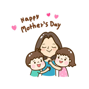 Cartoon mom and kids vector